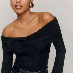 Reformation Black Textured Top